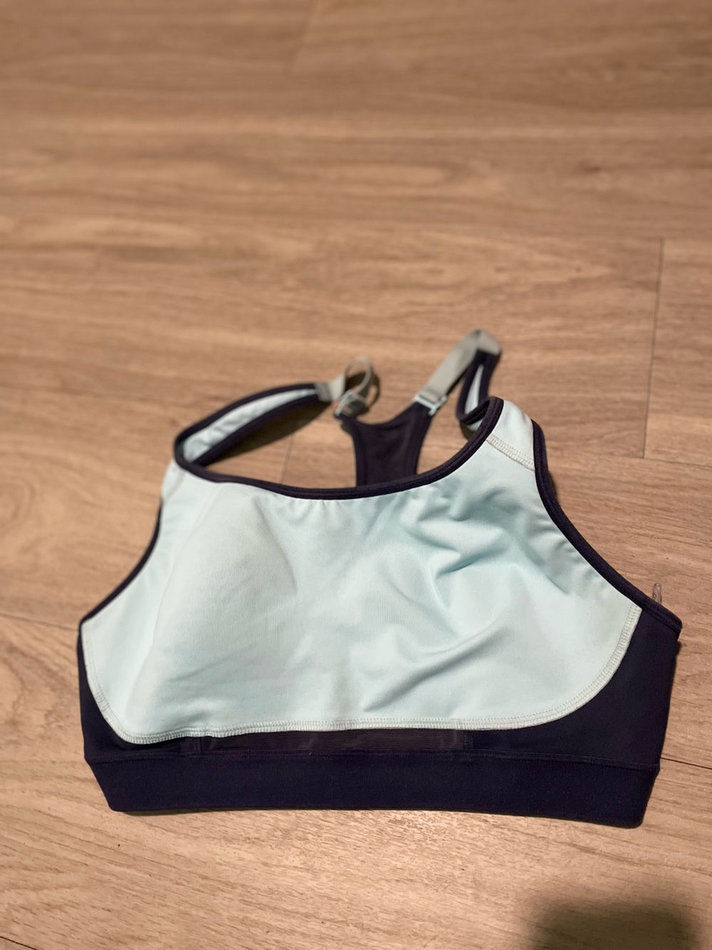 Champion Two-Tone High-Neck Sports Bra — Light Blue and Black